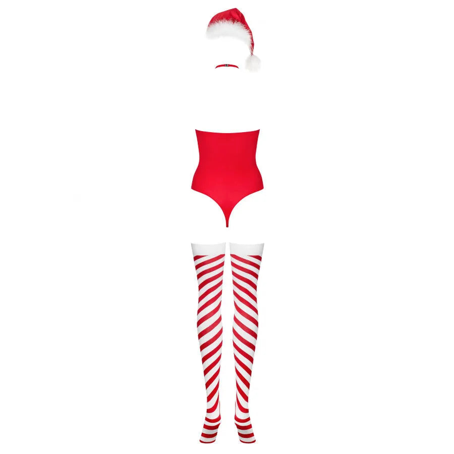 teddy peluche rouge festif sexy sensuel moulant extensible polyamide élasthanne bande silicone maintien collier fermoir bonnet noël bas assortis petite