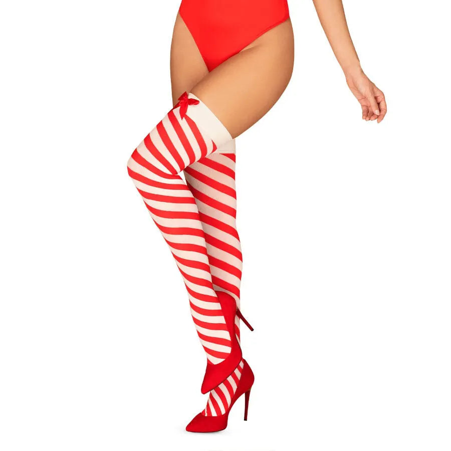 collants rayés rouges blancs sexy ludiques maintien bande délicate polyamide élasthanne extensibles très confortables durables tailles S M L