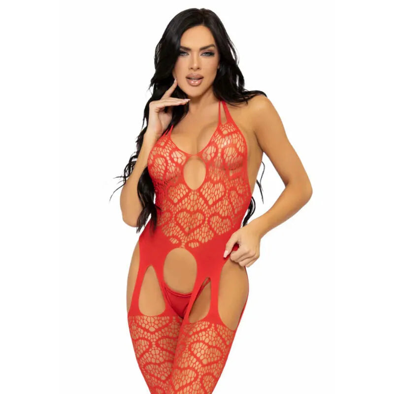 body portejarretelles résille rouge dos nu sexy sans couture seconde peau élastique transparent sensuel ajustable tailleunique