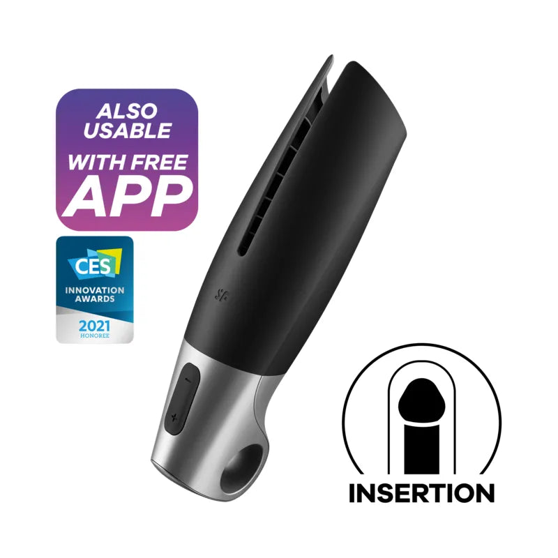 masturbateur puissant Satisfyer noir stimulation pénis silicone étanche rechargeable silencieux ergonomique compact portable application compatible garantie quinzeans hygiénique modes