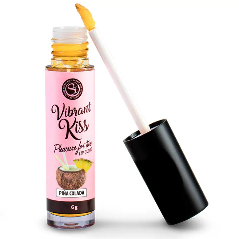 gloss lèvres vibrant aphrodisiaque exotique ananas coco doré brillant sensoriel vibratoire intime couple élégant discret applicateur mousse précis durable