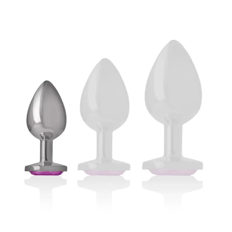 Plug anal métal aluminium cristal rose taille S design conique sécurité base évasée