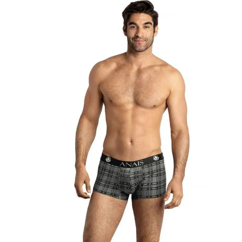 Boxer homme microfibre à carreaux noir gris blanc Anais, coupe sportive ajustée, maintien optimal, look élégant.
