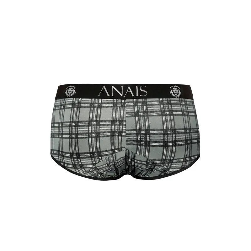 Culotte homme Anais à carreaux noirs, gris et blancs, coupe sportive, microfibre douce, ceinture noire logo Anais.