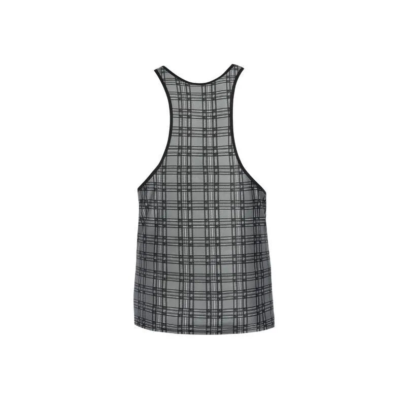 Haut homme Anais Balance sans manches, microfibre à carreaux noir gris blanc, style sexy, ajustement parfait.