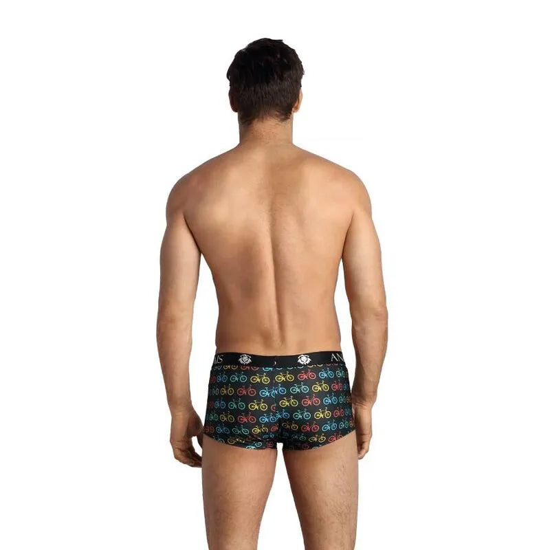 Boxer homme ANAIS MEN noir motifs vélos, coupe sportive jambes longues, ajustement parfait, confort et élégance.