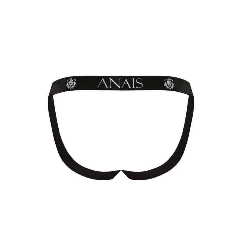 Jockstrap noir Anais Men, taille basse, élastique avec logo, coupe audacieuse révélant les fesses, matière polyamide.