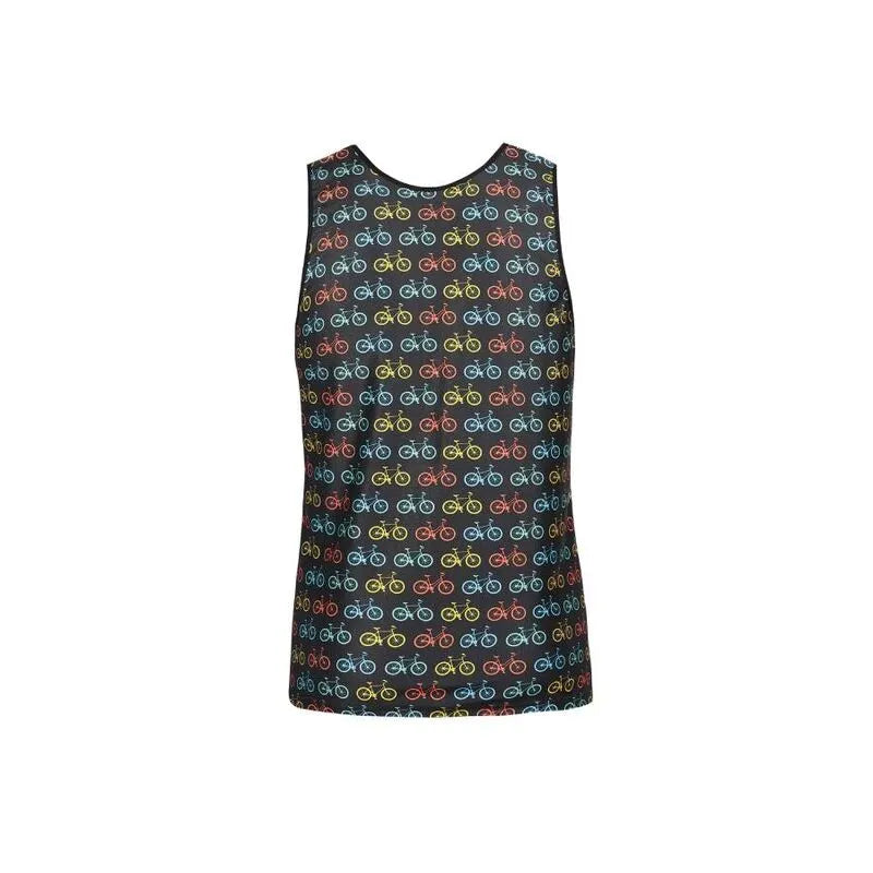 Débardeur Anais Benito homme, ajusté, sans manches, motif vélos colorés, polyamide élasthanne, style moderne et sexy.