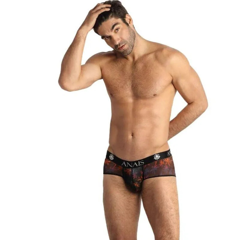 boxer homme sport noir tulle imprimé palmiers ajustement parfait élégant confortable respirant extensible maintien sexy européen