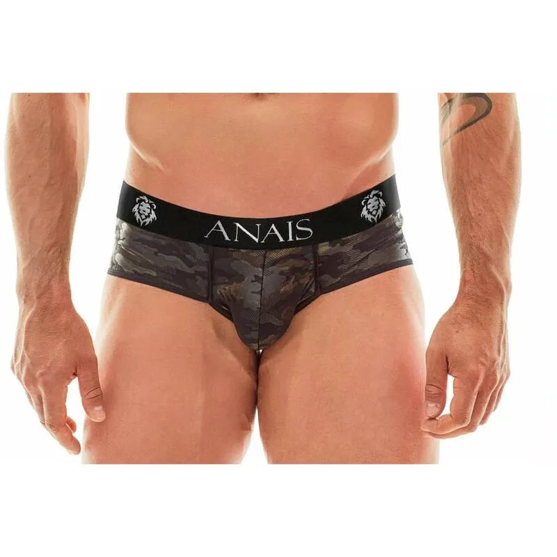 Culotte homme ANAIS MEN ÉLECTRO, imprimé militaire, microfibre douce, coupe sportive, ceinture noire logo Anais.