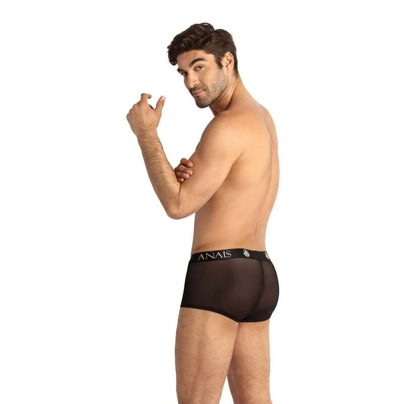 Boxer homme sport ajusté noir, jambes longues en tulle, confort et maintien, idéal pour style et performance.