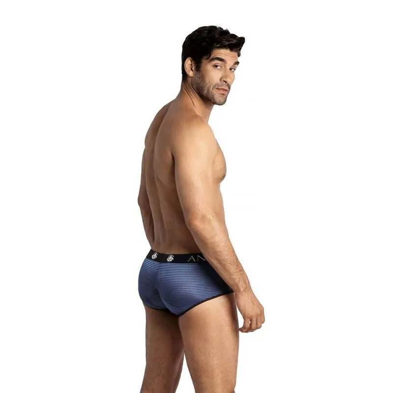 Boxer homme Anais Men Naval, tulle noir à rayures satinées bleu marine, coupe sportive, ajustement parfait.