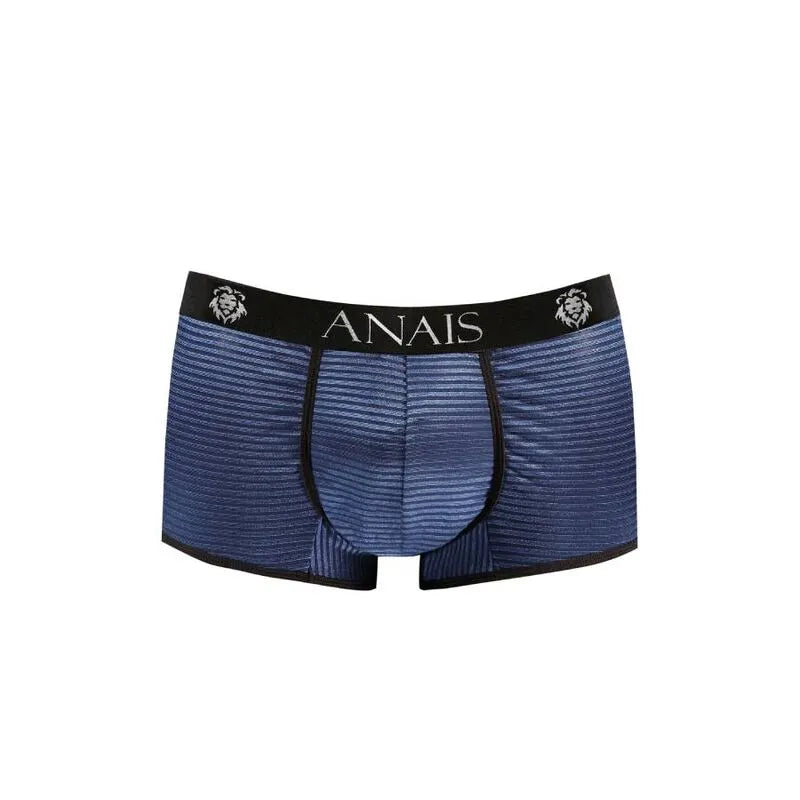Boxer homme rayures satinées bleu marine, coupe sportive, jambes longues, tissu extensible doux et respirant.
