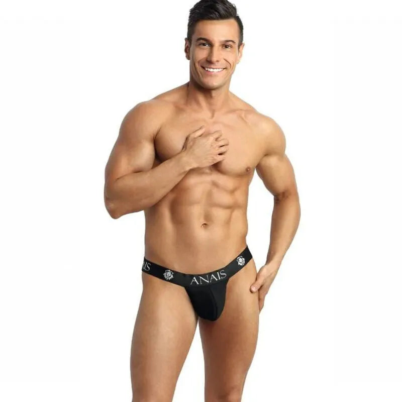 Jock strap Anais Men noir en microfibre douce, coupe audacieuse, mettant en valeur la silhouette masculine.
