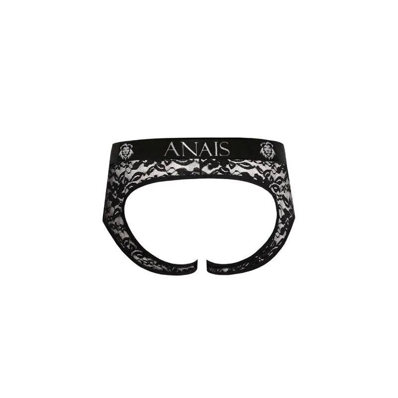 Bikini jock noir en dentelle florale, coupe audacieuse révélant les fesses, Anais Men, lingerie masculine séduisante.