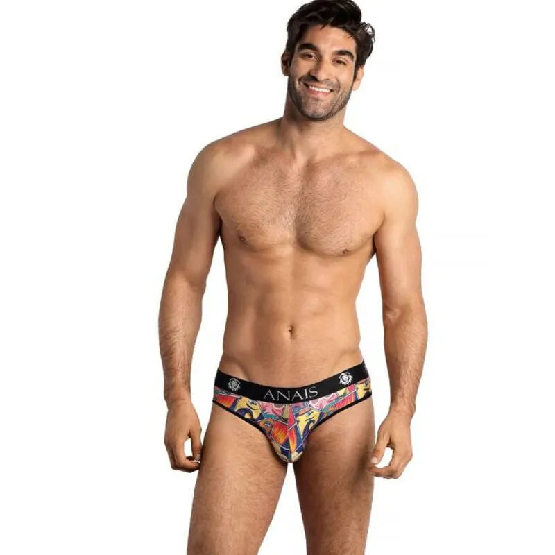 Slip homme comics Anais, couleur vive, bande élastique noire à la taille, motif bande dessinée, coupe ajustée.