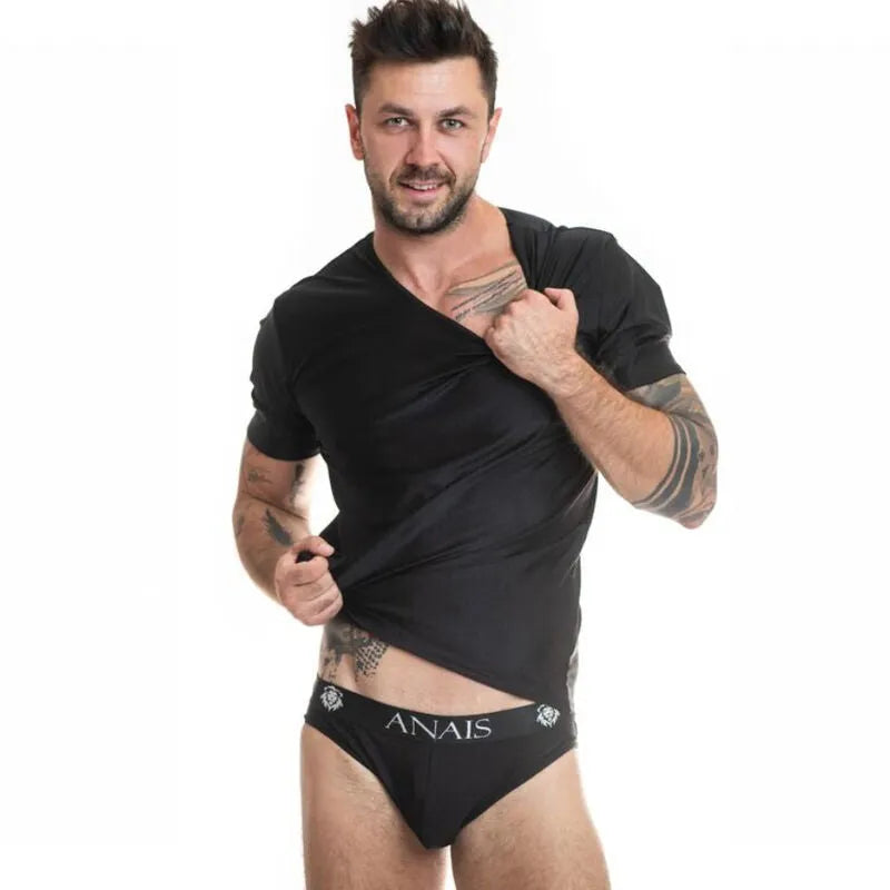 T-shirt homme noir ajusté en microfibre douce, Anais Men, style moderne et élégant, idéal pour un confort optimal.