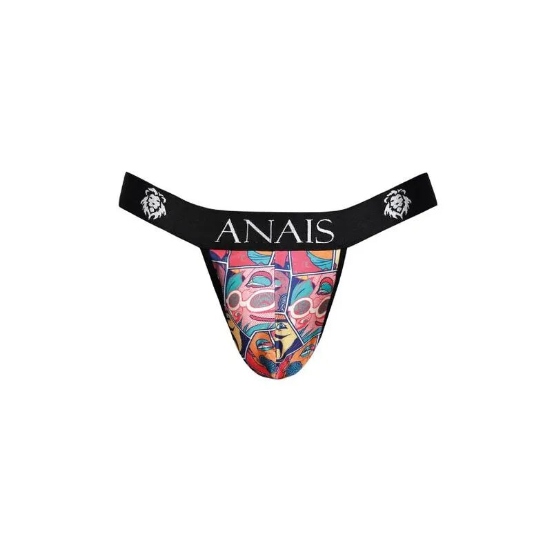 Jockstrap comics Anais Men, couleurs vives, bandes noires, impression bande dessinée, style audacieux, coupe nette.