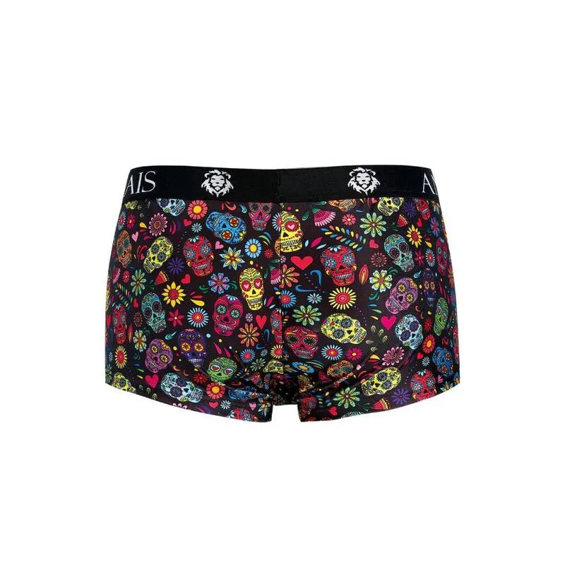 Boxer homme noir Anais Apparel motifs colorés crânes et fleurs, coupe sportive ajustée, confort et élégance.