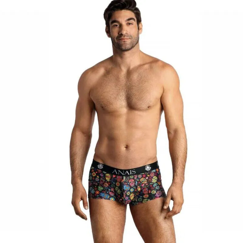 Boxer homme Anais Apparel noir à motifs colorés, coupe sportive, ajustement parfait, confort et élégance.