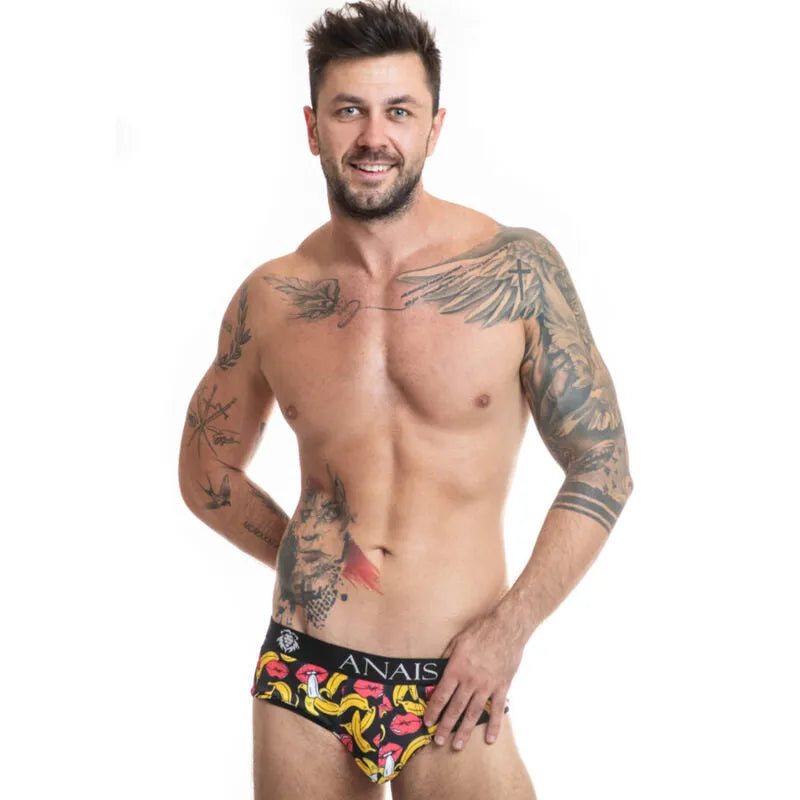 Bikini homme ouvert, imprimé bananes, lycra doux, 80% polyamide, 20% élasthanne, Anais Apparel, lingerie sexy.