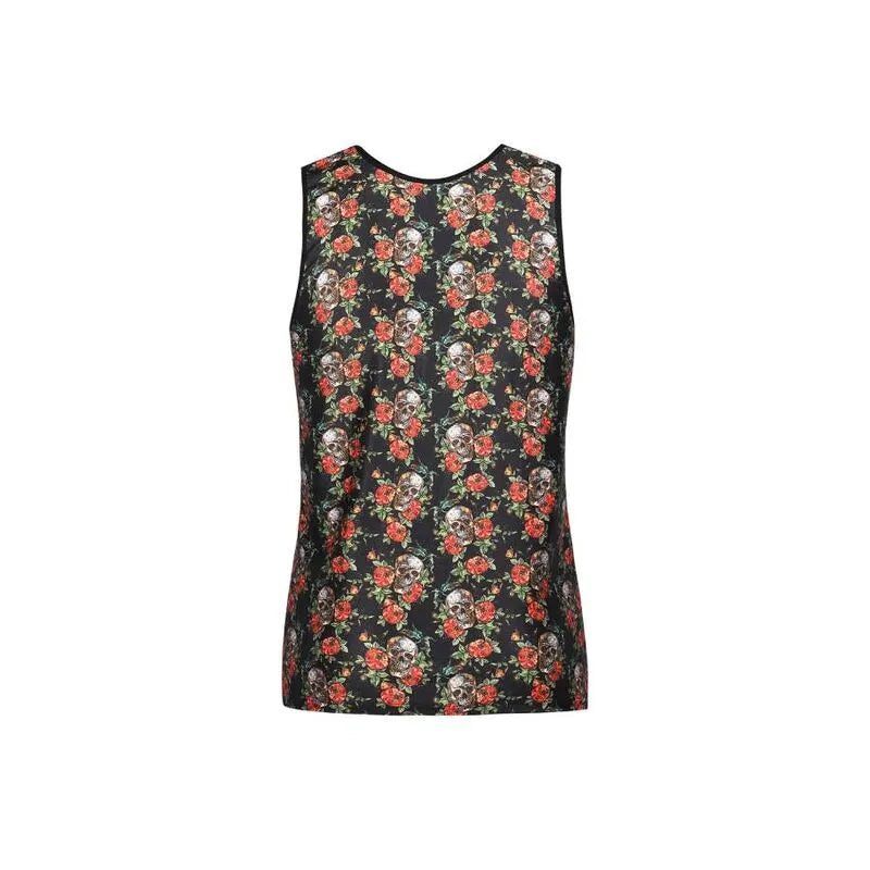 Débardeur sans manches ANAIS MEN, imprimé roses et têtes de mort, modal doux, ajusté, couleur claire.