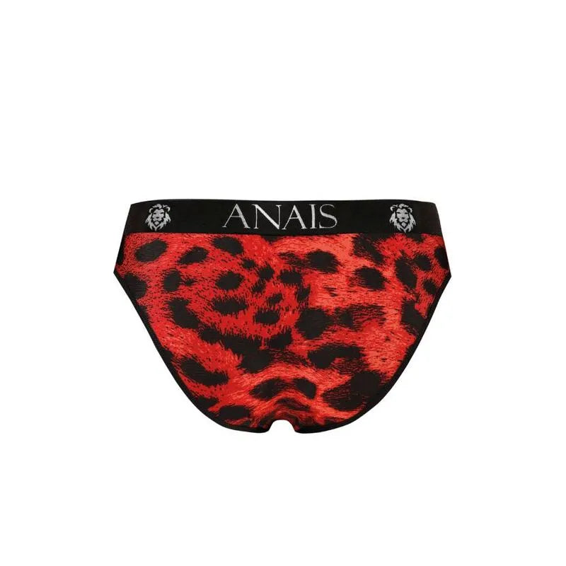 Slip homme rouge imprimé animal sauvage, microfibre douce, bande élastique noire, Anais, confort et style assuré.