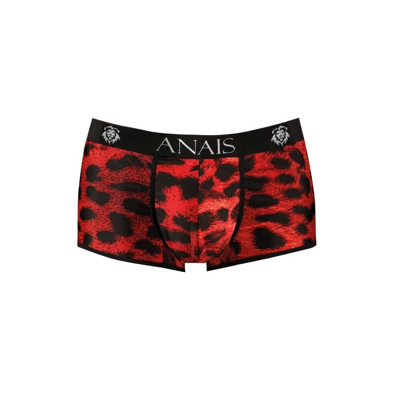 Boxer homme rouge imprimé animal sauvage, microfibre douce, coupe sportive ajustée, jambes longues, marque ANAIS.