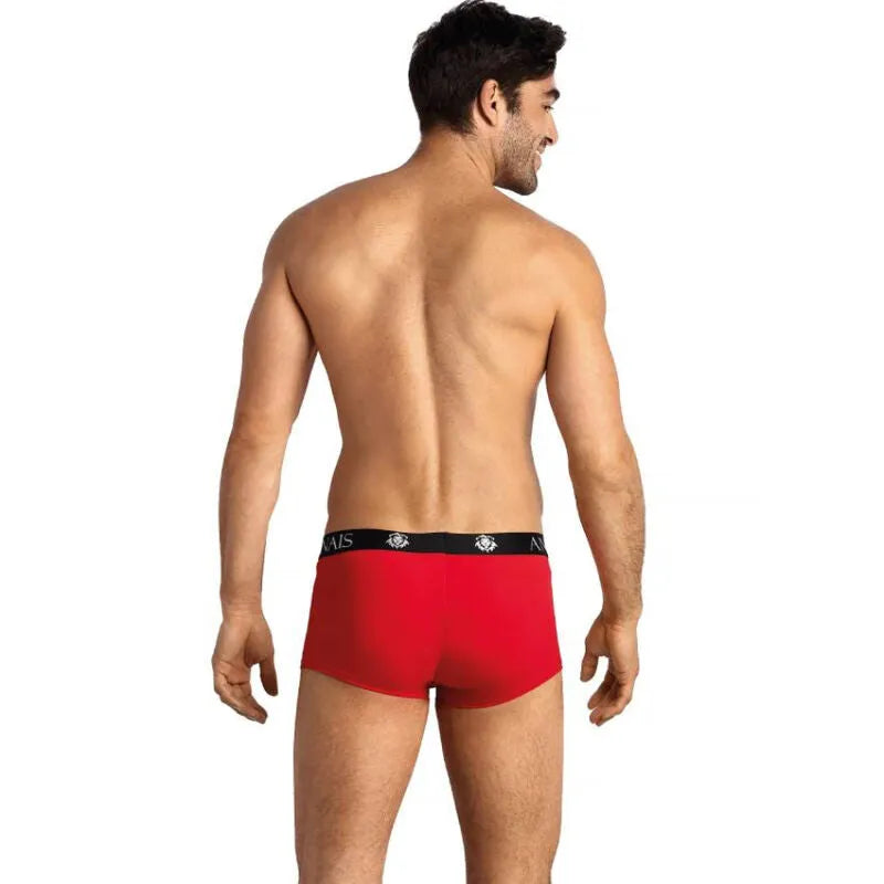 Boxer homme rouge bordure noire, coupe sportive ajustée, microfibre douce, marque Anais, confort et style.