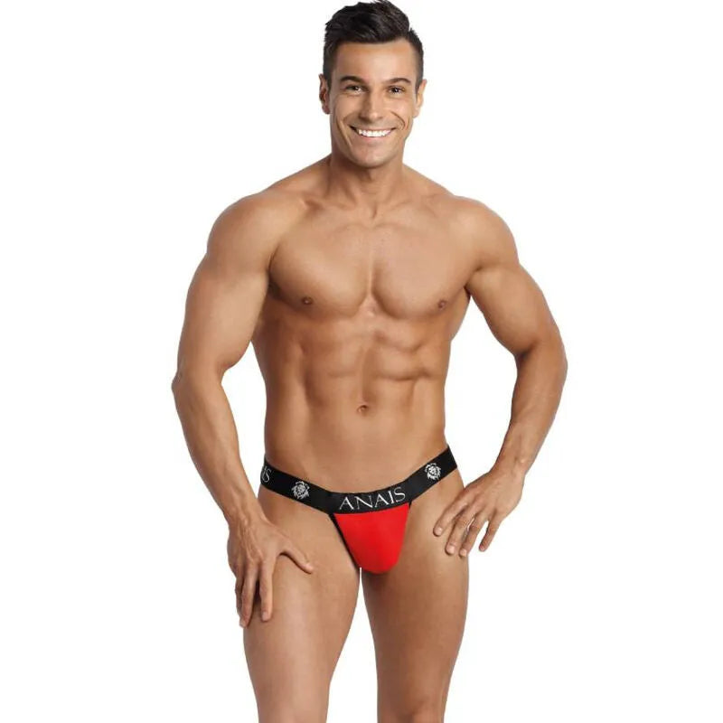 Jockstrap rouge Anais pour homme, microfibre douce, bordure noire, coupe audacieuse, ajustement parfait, style révélateur.