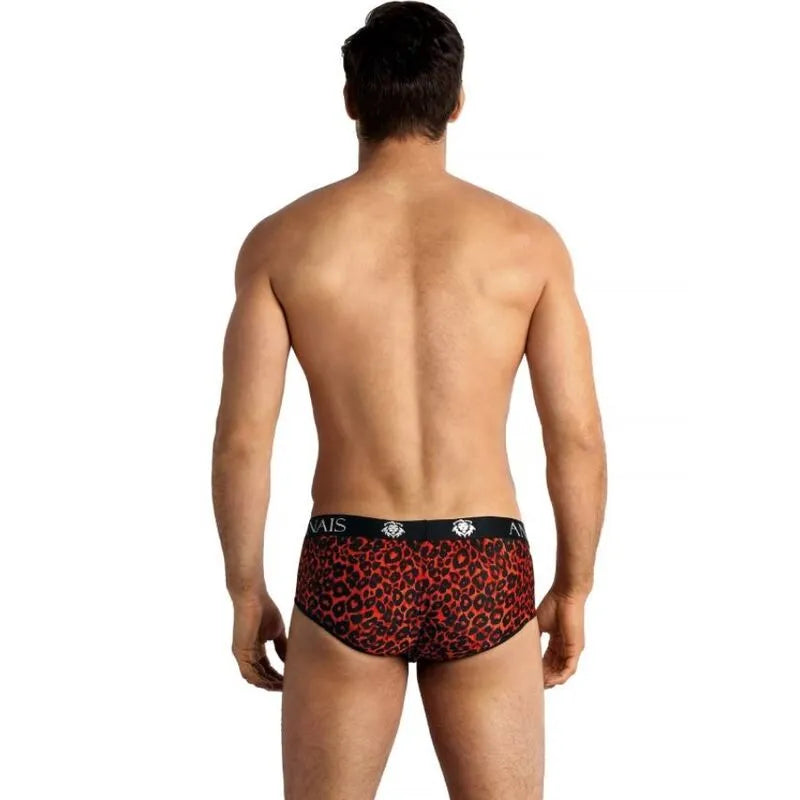 Culotte homme rouge imprimé animal, microfibre, coupe sportive, ajustement parfait, confort optimal, finition soyeuse.