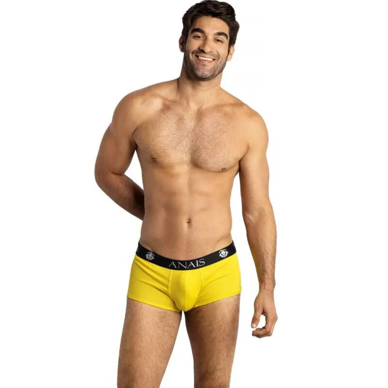 Boxer long jaune sportif pour homme, ajusté, doux, respirant, avec ceinture noire Anais TokyoModal, en polyamide élasthanne.