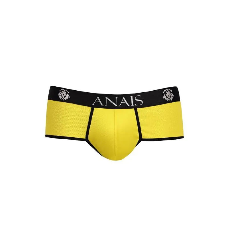 Slip Tokyo jaune pour homme, coupe sportive, ceinture noire avec logo Anais, jambes courtes, ajustement parfait.