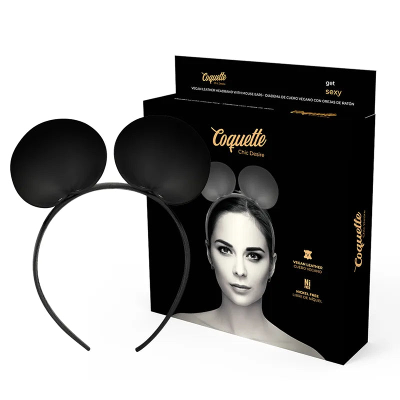 bandeau oreilles souris cuir végétalien luxe lingerie serre tête ajustable taille unique doux confortable éthique glamour séduisant coquette chic