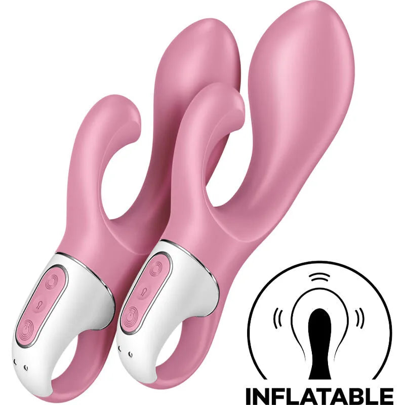 Vibromasseur gonflable double stimulation Satisfyer Air Pump Bunny 2 rose silicone doux stimulation clitoridienne G-spot multi-vibrations sextoy femme couple