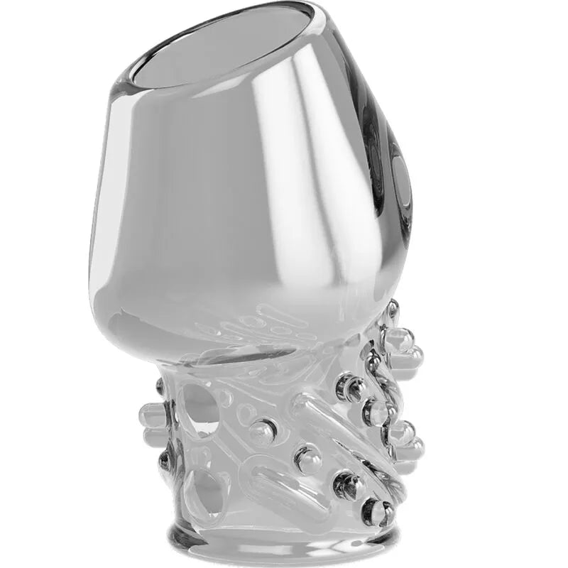 Extension pénis transparent TPR soyeux, texturée, étanche, pour retard éjaculation et endurance, forme ergonomique.