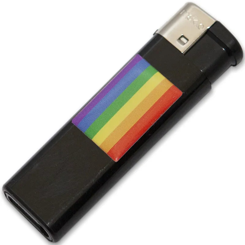 briquet rechargeable noir goutte résine drapeau fierté LGBT élégant moderne durable écologique compact portable sophistiqué chic
