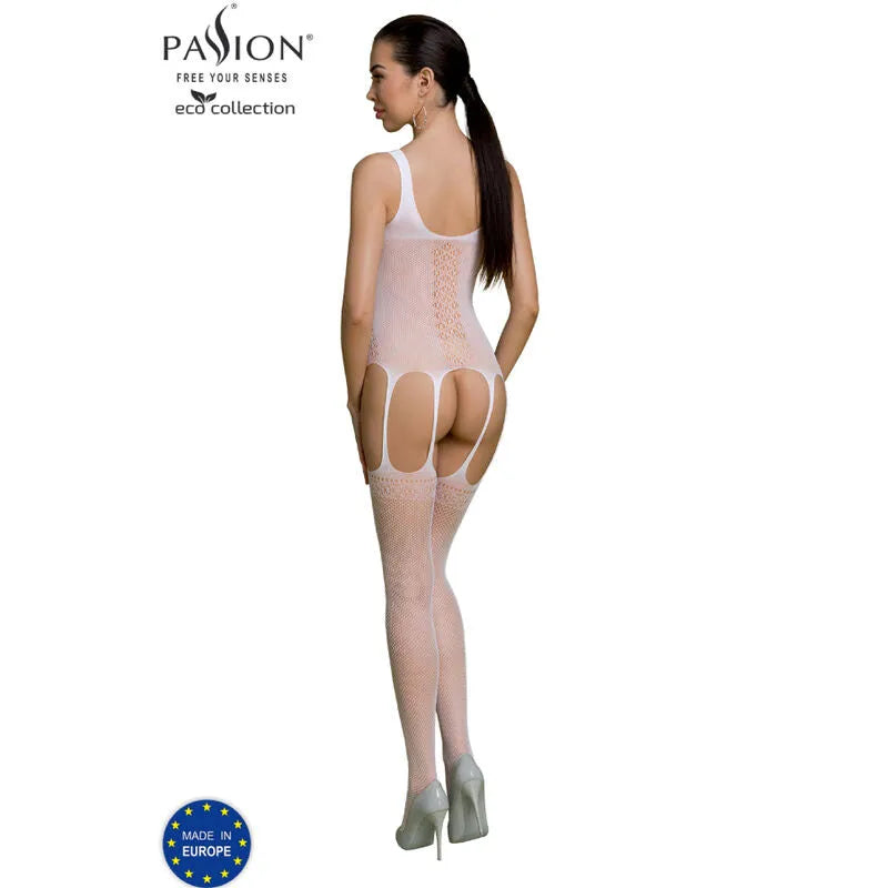 Body sexy blanc en nylon recyclé, hypoallergénique, sculptant, durable, certifié GRS, pour une silhouette élégante et écol...