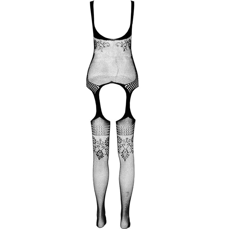 Body sexy noir en nylon régénéré, design sculptant, détails en dentelle, taille unique, élégant et écologique.