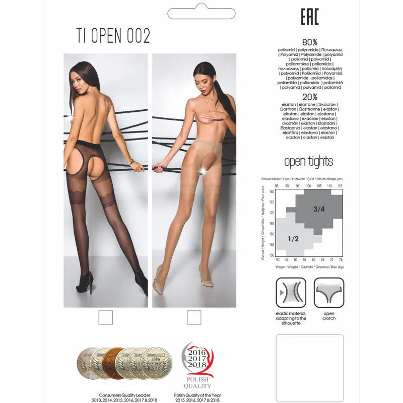 Collants noirs 20 deniers avec ouverture entre-cuisses, élégance moderne, femme, luxe, hypoallergénique, silhouette affinée.