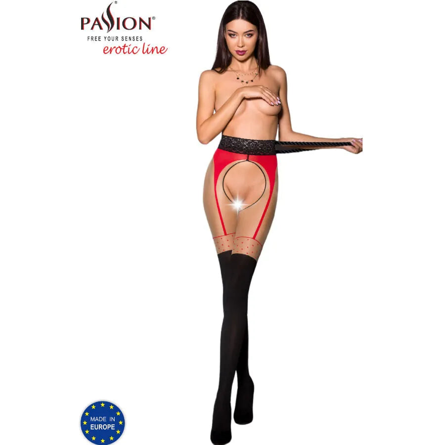 Collants ouverts rouge et noir design élastique taille large Passion Tiopen lingerie érotique femmes sexy