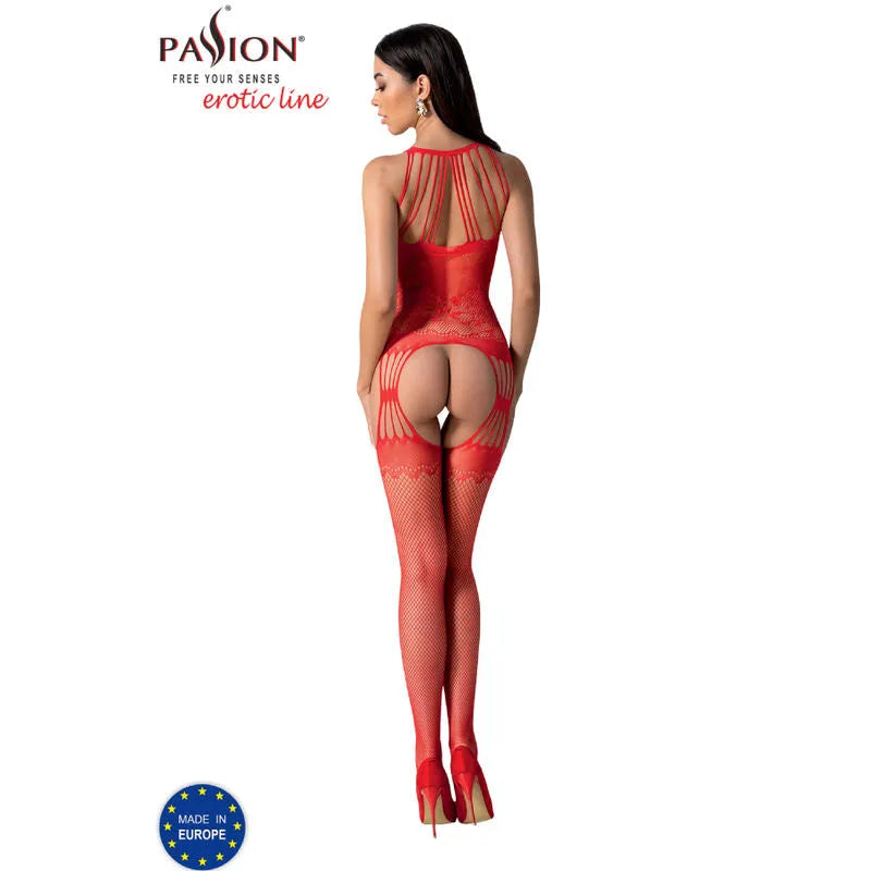 Combinaison résille rouge passion ajustée, imprimé séduisant, design audacieux, taille unique, élasthanne confortable.