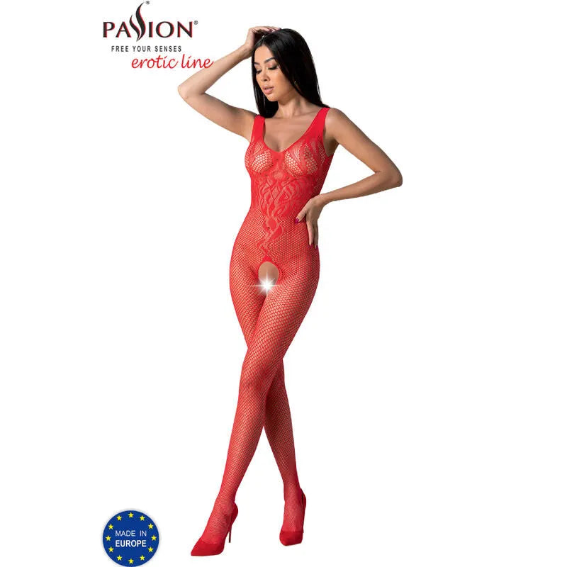 Combinaison résille dentelle rouge, moulante, élégante, taille unique, transparence sexy, confort durable, PASSION.
