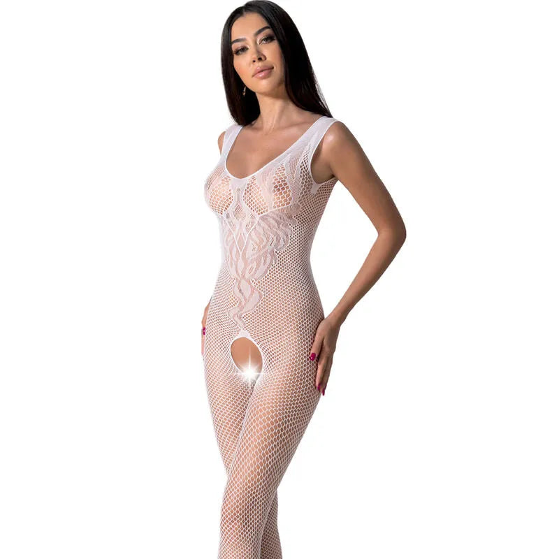 PASSION bodystocking résille sexy imprimé polyamide noir rouge blanc