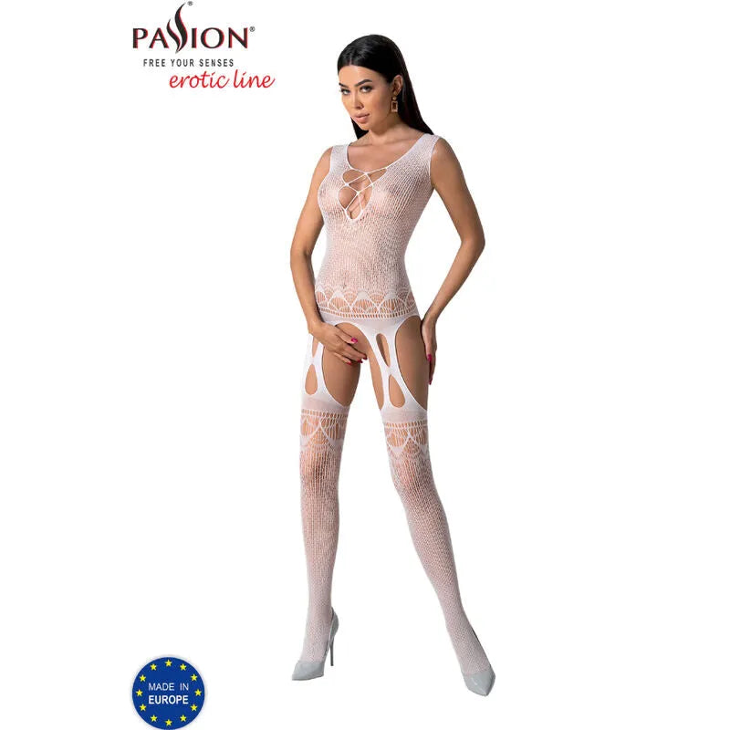 PASSION Bodystocking Blanc Sensuel Dentelle Résille Taille Unique Polyamide Élasticité