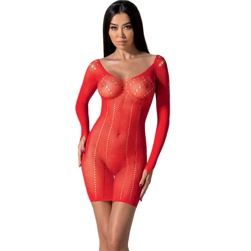 PASSION BS101 Bodystocking Rouge Dentelle Sexy Résille Taille Unique