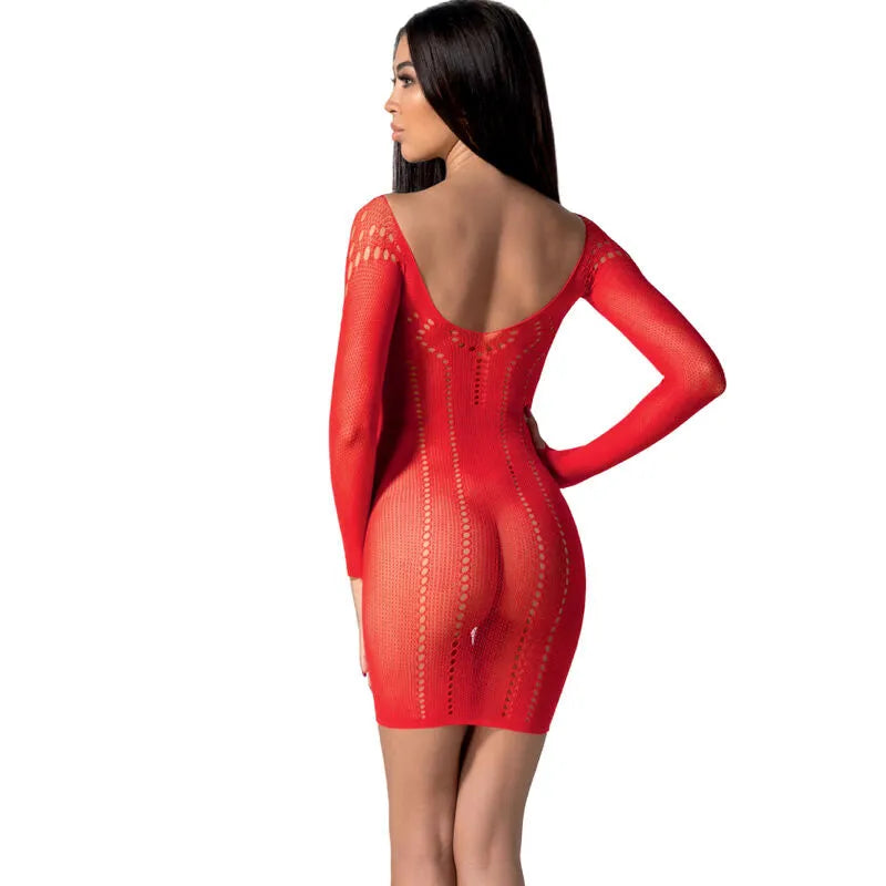 PASSION BS101 Bodystocking Rouge Dentelle Sexy Résille Taille Unique