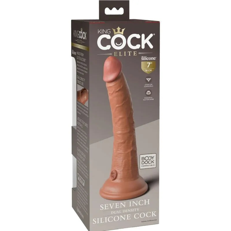 Gode réaliste caramel silicone double densité 17.8 cm avec ventouse puissante, texturé et ergonomique, compatible harnais.