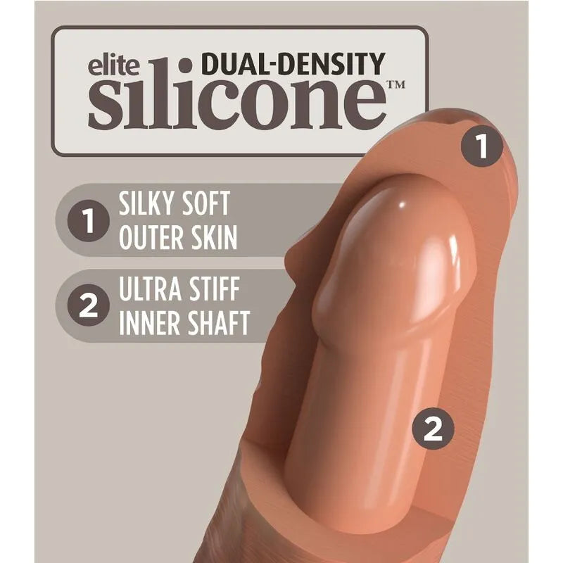 Gode réaliste caramel en silicone double densité avec ventouse, texture douce et ferme, 17.8 cm, compatible harnais.