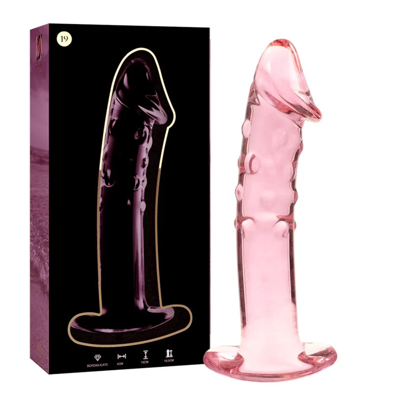 Plug anal en verre borosilicate rose modèle 19 sextoyปลอด・18.5 cm・4 cm・base élargie・design réaliste・sécurité・luxe
